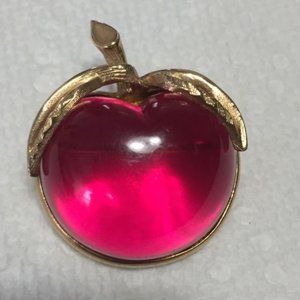 Sarah Coventry Apple Cherry Pin Brooch Gold Tone